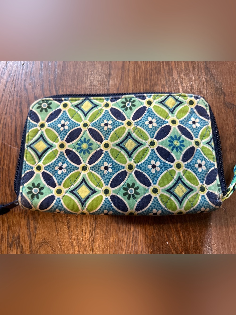 Vera Bradley Quilted Patterned Zip Wallet in Green & Blue